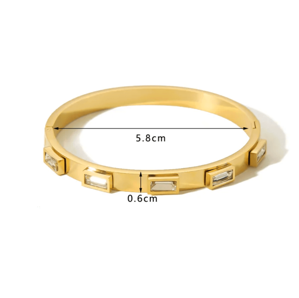 Gold Crystal Rectangle Bangle - Bracelets - 18k Gold Plated Waterproof Jewellery - Collection 9