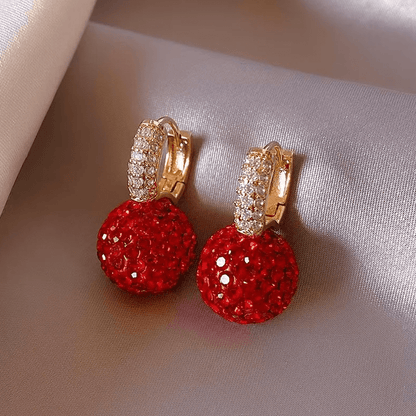 Gold Crystal Red Ball Hoop Earrings - Earrings - 18k Gold Plated Waterproof Jewellery - Collection 9
