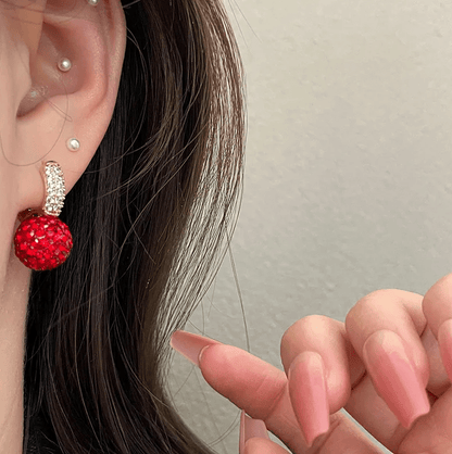Gold Crystal Red Ball Hoop Earrings - Earrings - 18k Gold Plated Waterproof Jewellery - Collection 9