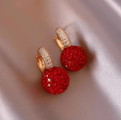 Gold Crystal Red Ball Hoop Earrings - Earrings - 18k Gold Plated Waterproof Jewellery - Collection 9