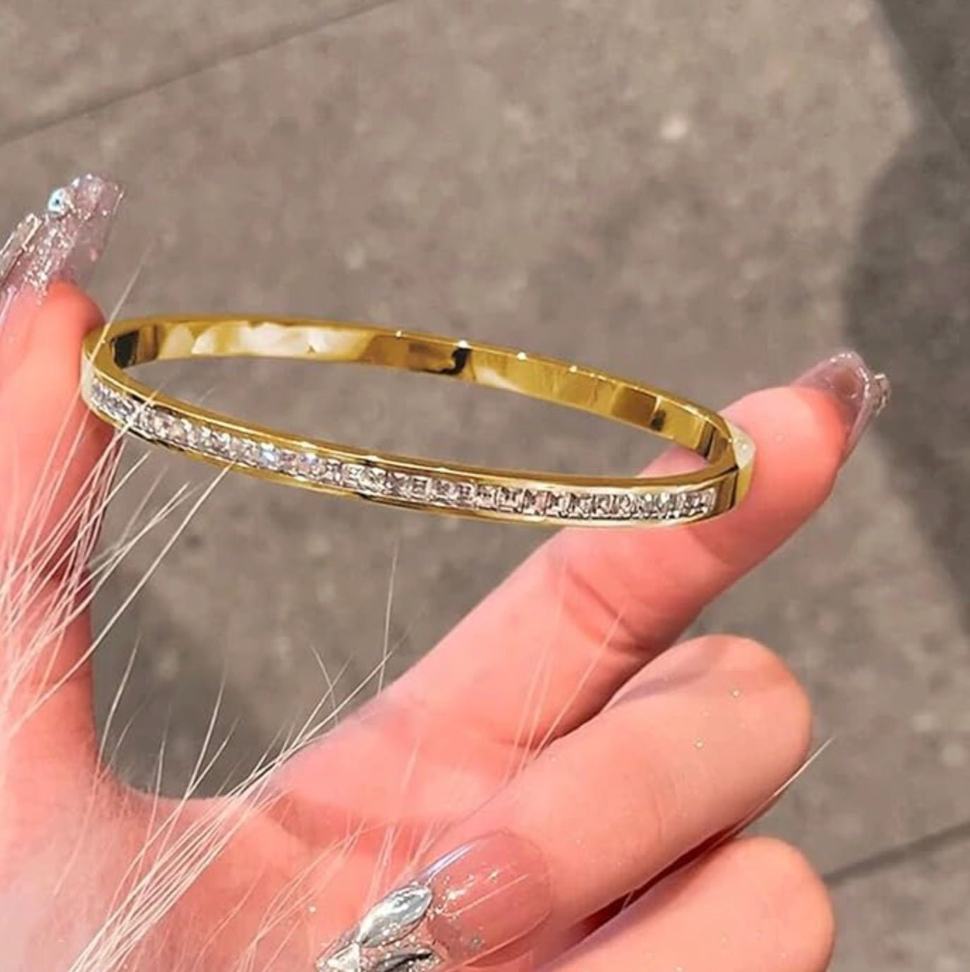 Gold Crystal Rhinestone Bangle - Bracelet - 18k Gold Plated Waterproof Jewellery - Collection 9
