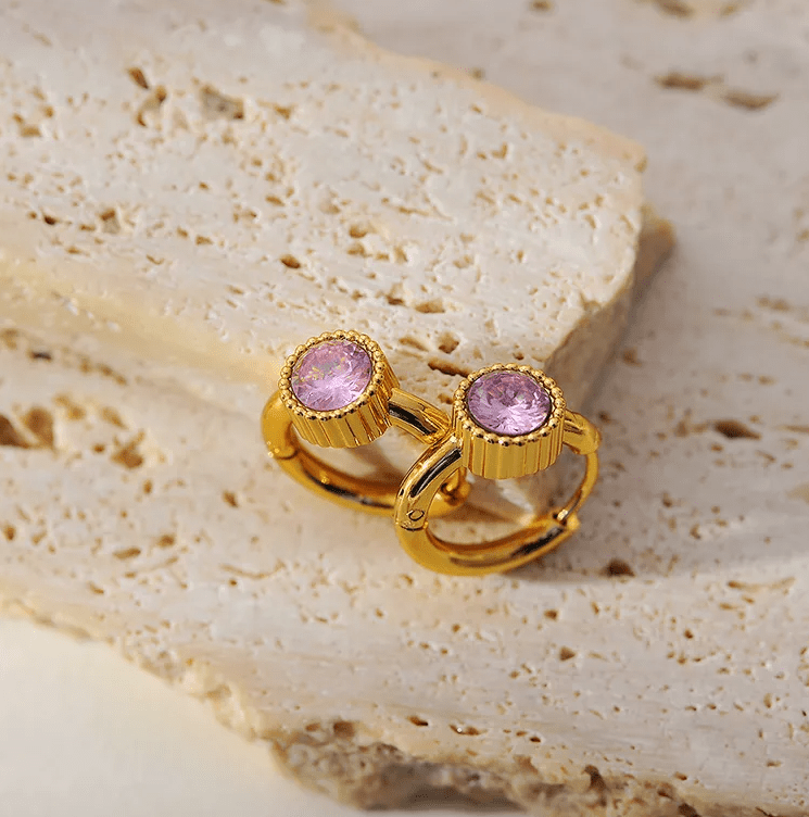 Gold Crystal Round Huggie Earrings - Earrings - 18k Gold Plated Waterproof Jewellery - Collection 9