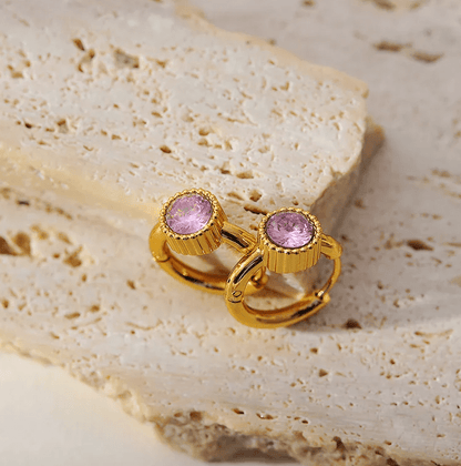 Gold Crystal Round Huggie Earrings - Earrings - 18k Gold Plated Waterproof Jewellery - Collection 9