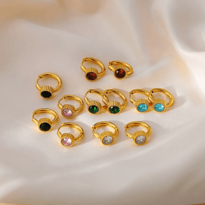 Gold Crystal Round Huggie Earrings - Earrings - 18k Gold Plated Waterproof Jewellery - Collection 9