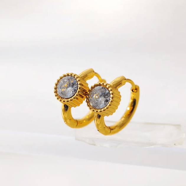 Gold Crystal Round Huggie Earrings - Earrings - 18k Gold Plated Waterproof Jewellery - Collection 9