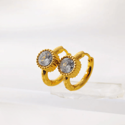 Gold Crystal Round Huggie Earrings - Earrings - 18k Gold Plated Waterproof Jewellery - Collection 9
