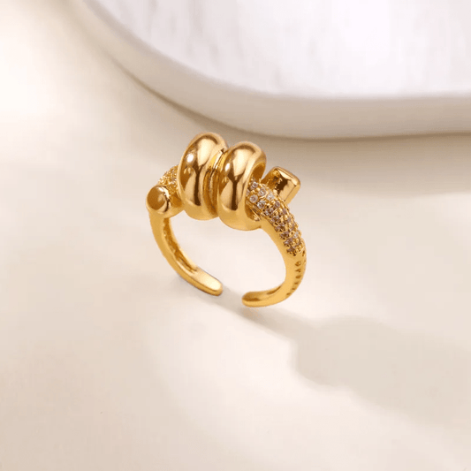 Gold Crystal Spiral Ring - Rings - 18k Gold Plated Waterproof Jewellery - Collection 9