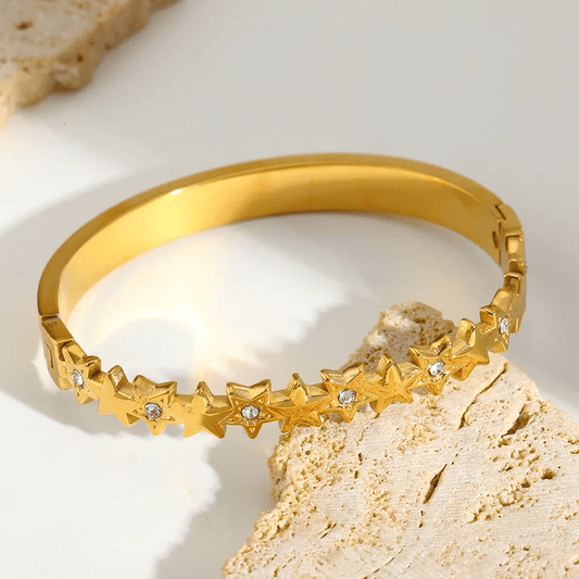 Gold Crystal Star Bangle - Bracelet - 18k Gold Plated Waterproof Jewellery - Collection 9