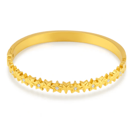 Gold Crystal Star Bangle - Bracelet - 18k Gold Plated Waterproof Jewellery - Collection 9