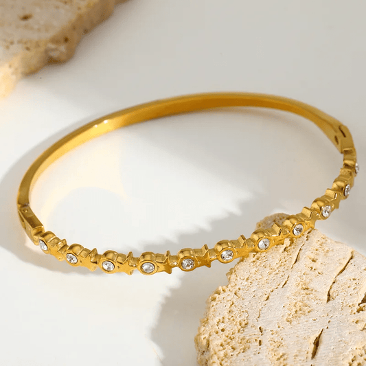 Gold Crystal Star Flower Bangle - Bracelets - 18k Gold Plated Waterproof Jewellery - Collection 9