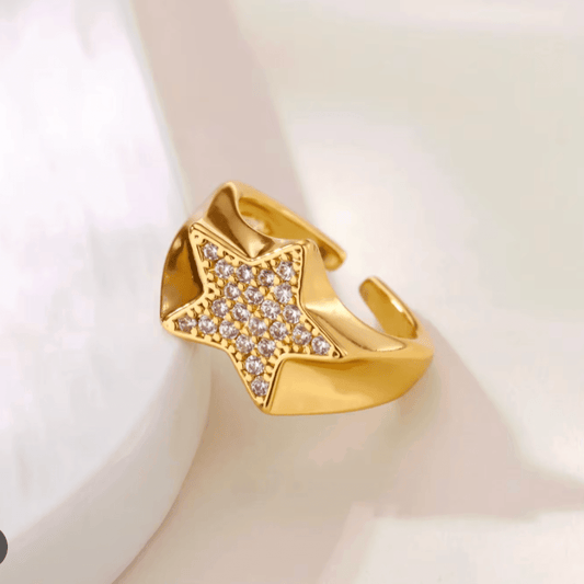 Gold Crystal Star Open Ring - Ring - 18k Gold Plated Waterproof Jewellery - Collection 9