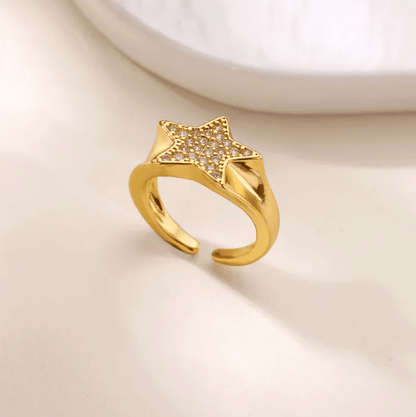 Gold Crystal Star Open Ring - Ring - 18k Gold Plated Waterproof Jewellery - Collection 9