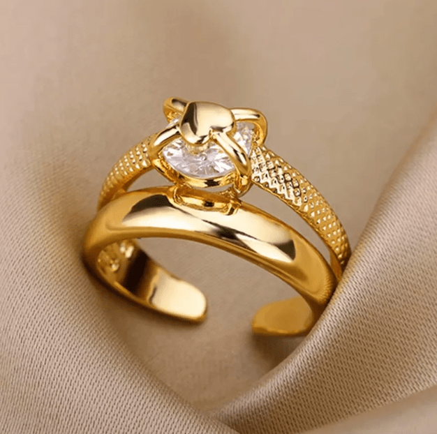 Gold Crystal stone Ring - Rings - 18k Gold Plated Waterproof Jewellery - Collection 9
