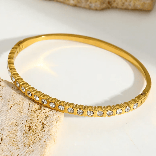 Gold Crystal Studded Bangle - Bracelet - 18k Gold Plated Waterproof Jewellery - Collection 9