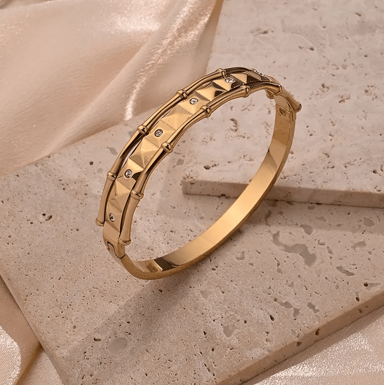 Gold Crystal Studded Bangle Bracelet - Bracelet - 18k Gold Plated Waterproof Jewellery - Collection 9