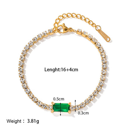 Gold Crystal Tennis Chain Bracelet with Pink Baguette Zircon Centre - Bracelets - 18k Gold Plated Waterproof Jewellery - Collection 9