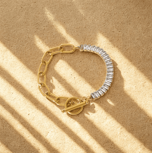 Gold Crystal Tennis Toggle Bracelet - Jewelry - 18k Gold Plated Waterproof Jewellery - Collection 9