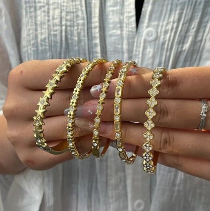 Gold Crystal Textured Pavé Bangle - Bracelet - 18k Gold Plated Waterproof Jewellery - Collection 9