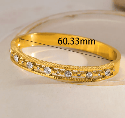 Gold Crystal Textured Beaded Edge Bangle - Bracelets - 18k Gold Plated Waterproof Jewellery - Collection 9