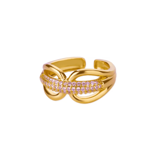 Gold Crystal Twist Open Ring - Ring - 18k Gold Plated Waterproof Jewellery - Collection 9