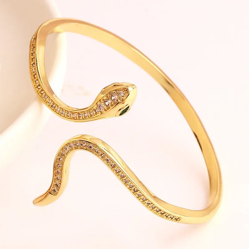 Gold Crystal Zircon Snake Wrap Bangle - Bangle - 18k Gold Plated Waterproof Jewellery - Collection 9