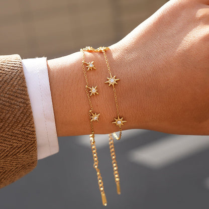 Gold Crystal Zircon Starburst Charm Cable Chain Bracelet - Bracelets - 18k Gold Plated Waterproof Jewellery - Collection 9