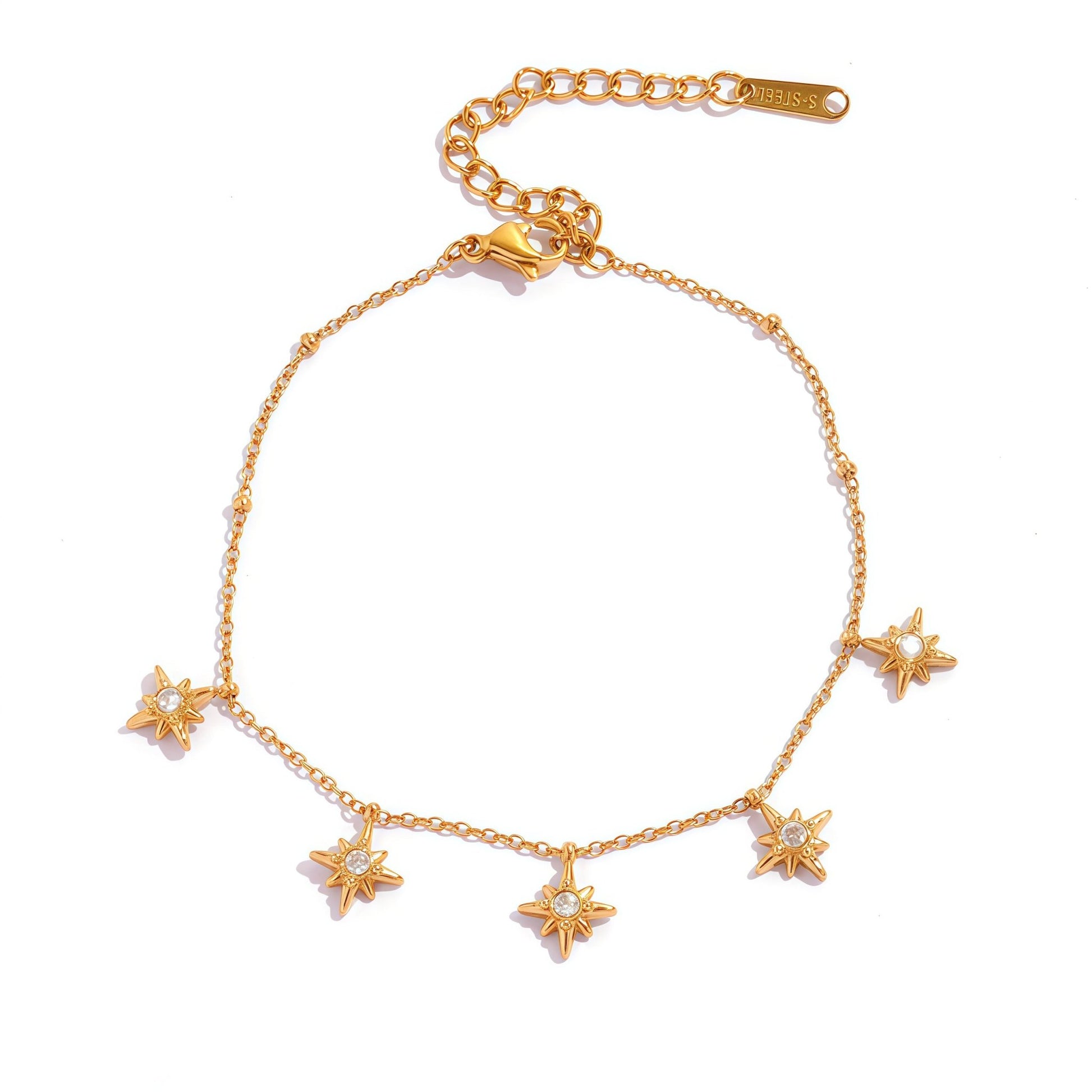 Gold Crystal Zircon Starburst Charm Cable Chain Bracelet - Bracelets - 18k Gold Plated Waterproof Jewellery - Collection 9