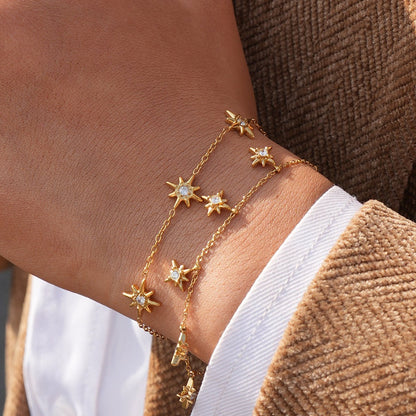 Gold Crystal Zircon Starburst Charm Cable Chain Bracelet - Bracelets - 18k Gold Plated Waterproof Jewellery - Collection 9