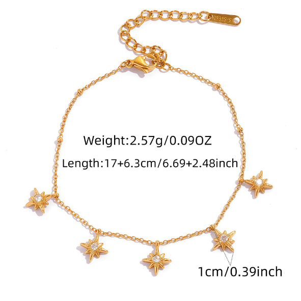Gold Crystal Zircon Starburst Charm Cable Chain Bracelet - Bracelets - 18k Gold Plated Waterproof Jewellery - Collection 9