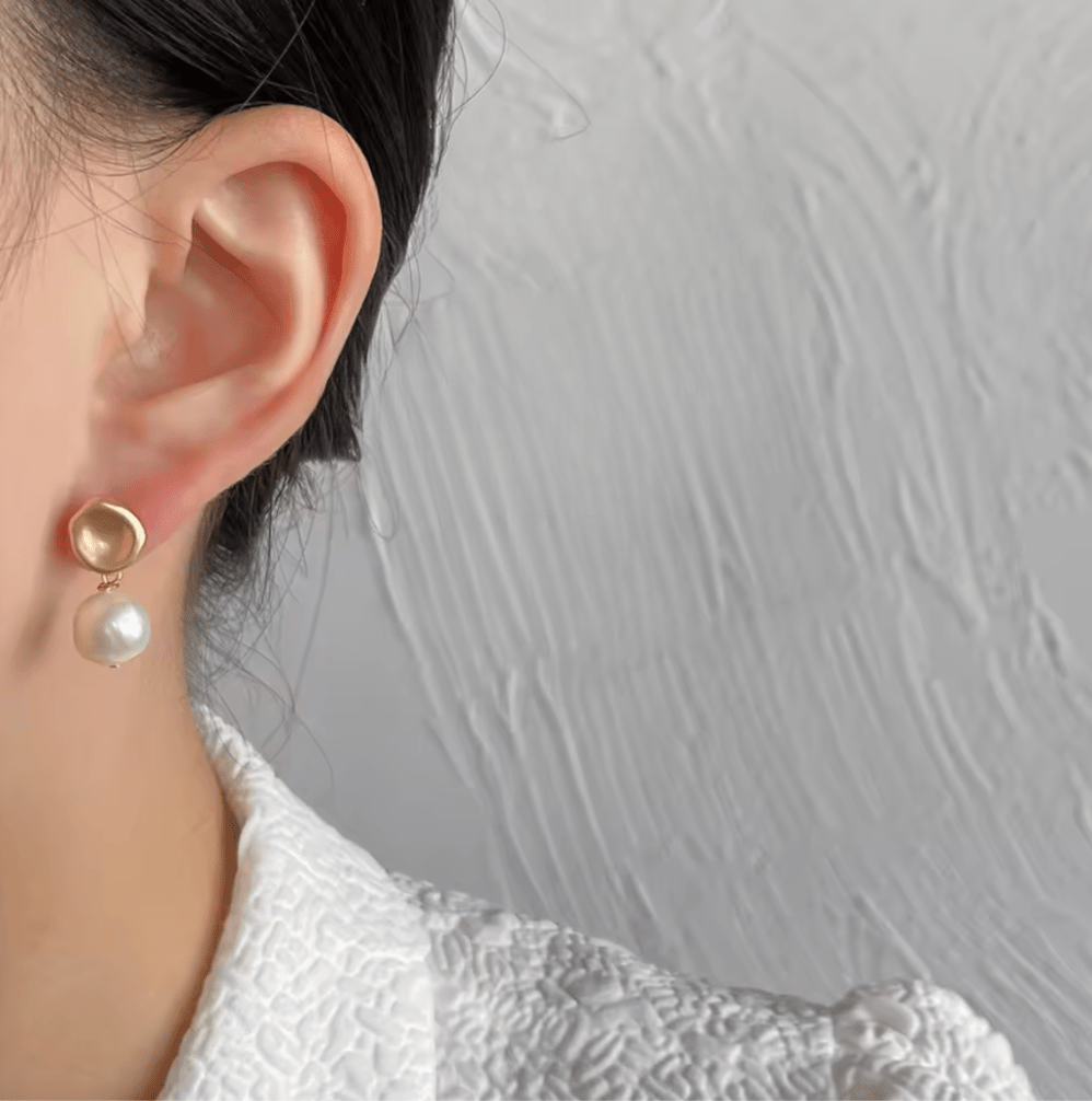 Gold Cushion Freshwater Pearl Drop Earrings - - 18k Gold Plated Waterproof Jewellery - Collection 9