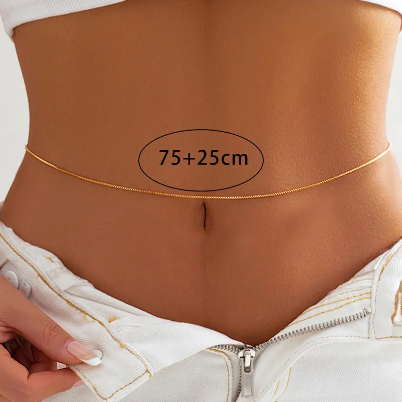 Gold Dainty Box Chain Waist Chain - Waist Chains - 18k Gold Plated Waterproof Jewellery - Collection 9