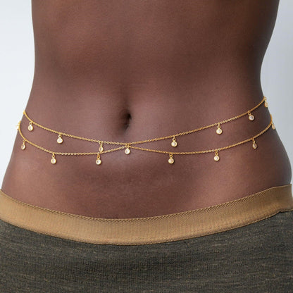 Gold Dainty Double Layer Crystal Zircon Drop Waist Chain - Waist Chains - 18k Gold Plated Waterproof Jewellery - Collection 9