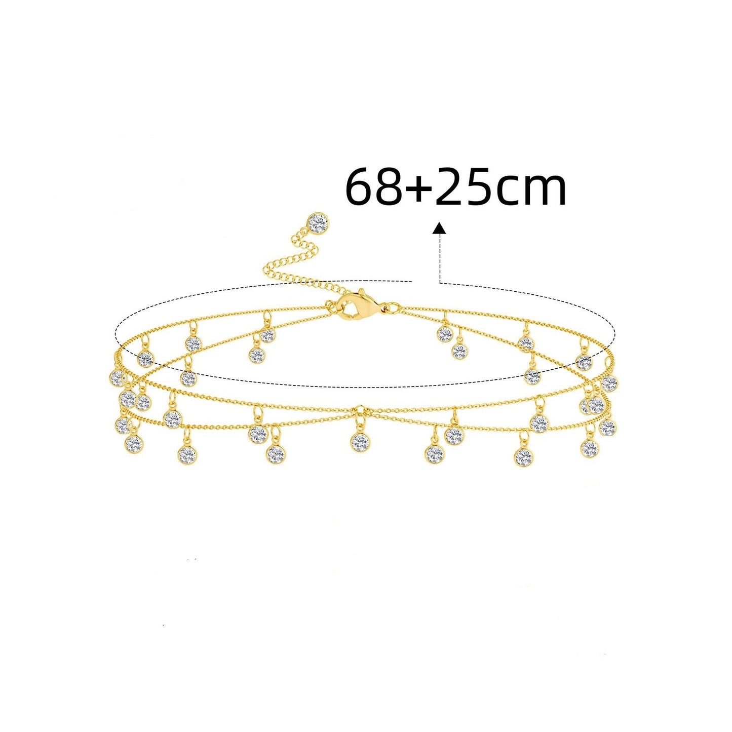 Gold Dainty Double Layer Crystal Zircon Drop Waist Chain - Waist Chains - 18k Gold Plated Waterproof Jewellery - Collection 9