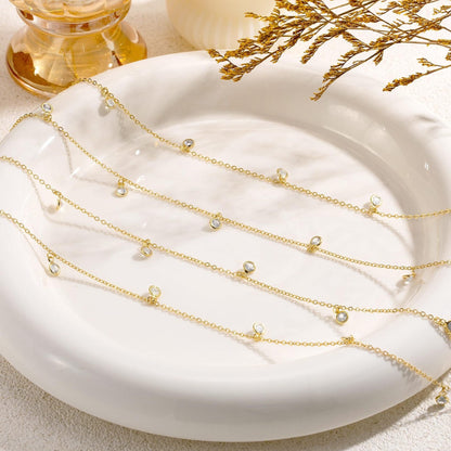 Gold Dainty Double Layer Crystal Zircon Drop Waist Chain - Waist Chains - 18k Gold Plated Waterproof Jewellery - Collection 9