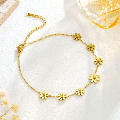 Gold Daisy Flower Charm Cable Chain Anklet - Anklets - 18k Gold Plated Waterproof Jewellery - Collection 9