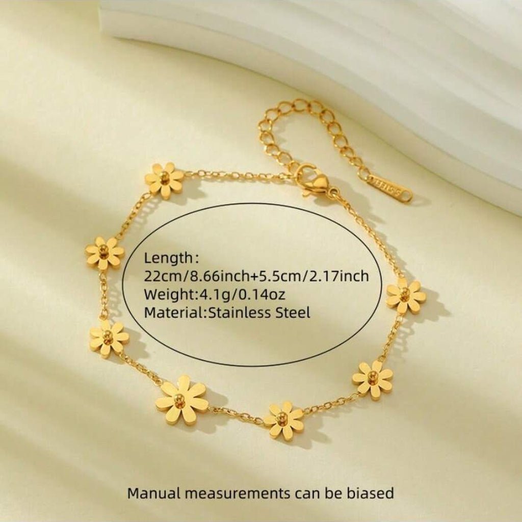 Gold Daisy Flower Charm Cable Chain Anklet - Anklets - 18k Gold Plated Waterproof Jewellery - Collection 9