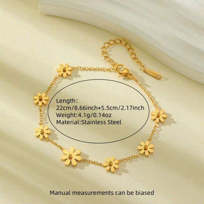 Gold Daisy Flower Charm Cable Chain Anklet - Anklets - 18k Gold Plated Waterproof Jewellery - Collection 9