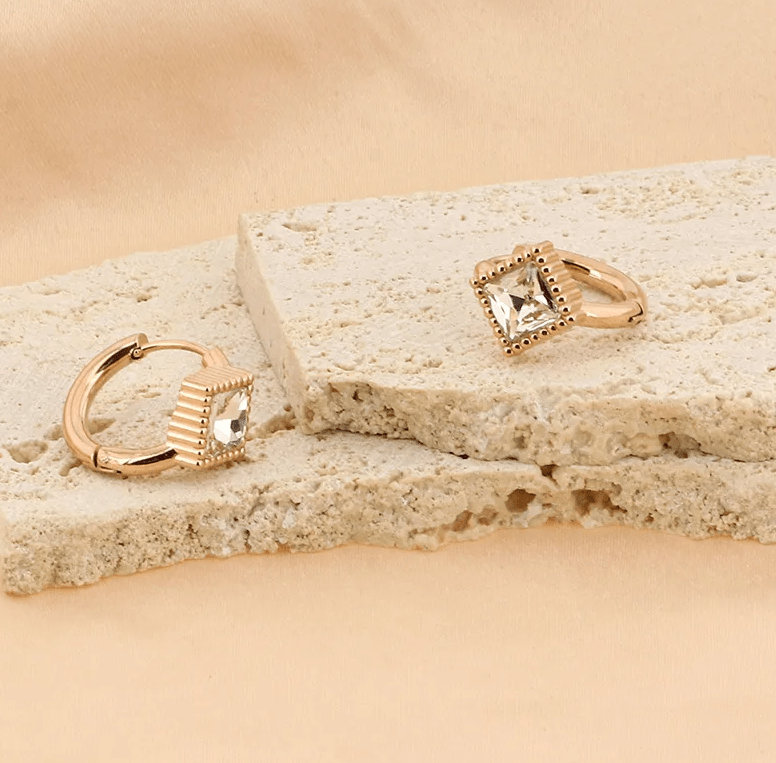 Gold Diamond Crystal Huggie Earrings - - 18k Gold Plated Waterproof Jewellery - Collection 9