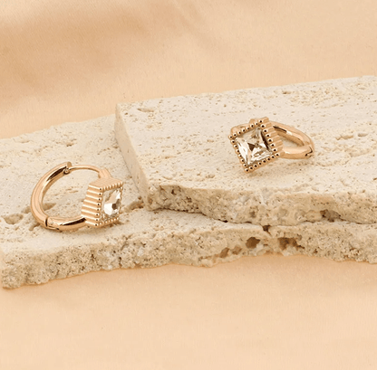 Gold Diamond Crystal Huggie Earrings - - 18k Gold Plated Waterproof Jewellery - Collection 9