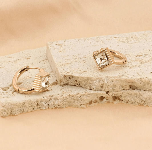 Gold Diamond Crystal Huggie Earrings - - 18k Gold Plated Waterproof Jewellery - Collection 9