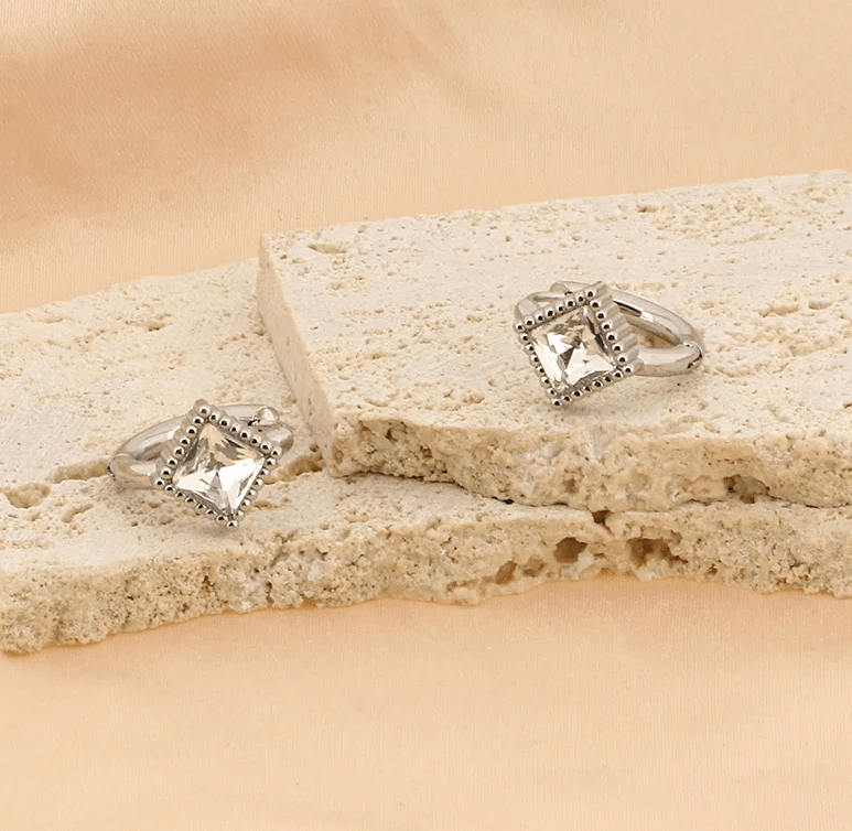 Gold Diamond Crystal Huggie Earrings - - 18k Gold Plated Waterproof Jewellery - Collection 9