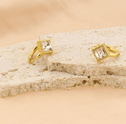 Gold Diamond Crystal Huggie Earrings - - 18k Gold Plated Waterproof Jewellery - Collection 9