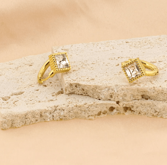Gold Diamond Crystal Huggie Earrings - - 18k Gold Plated Waterproof Jewellery - Collection 9