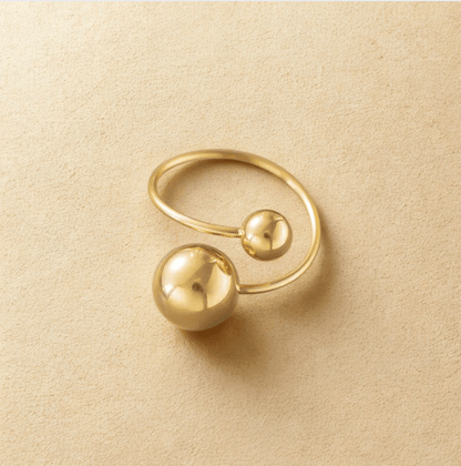 Gold Double Ball Open Cuff Ring - Jewelry - 18k Gold Plated Waterproof Jewellery - Collection 9