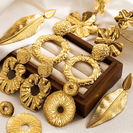 Gold Double Flower Drop Earrings - Jewelry - 18k Gold Plated Waterproof Jewellery - Collection 9