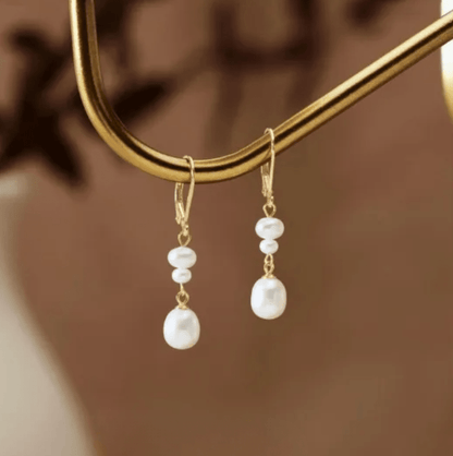 Gold Double Freshwater Pearl Huggie Earrings - - 18k Gold Plated Waterproof Jewellery - Collection 9
