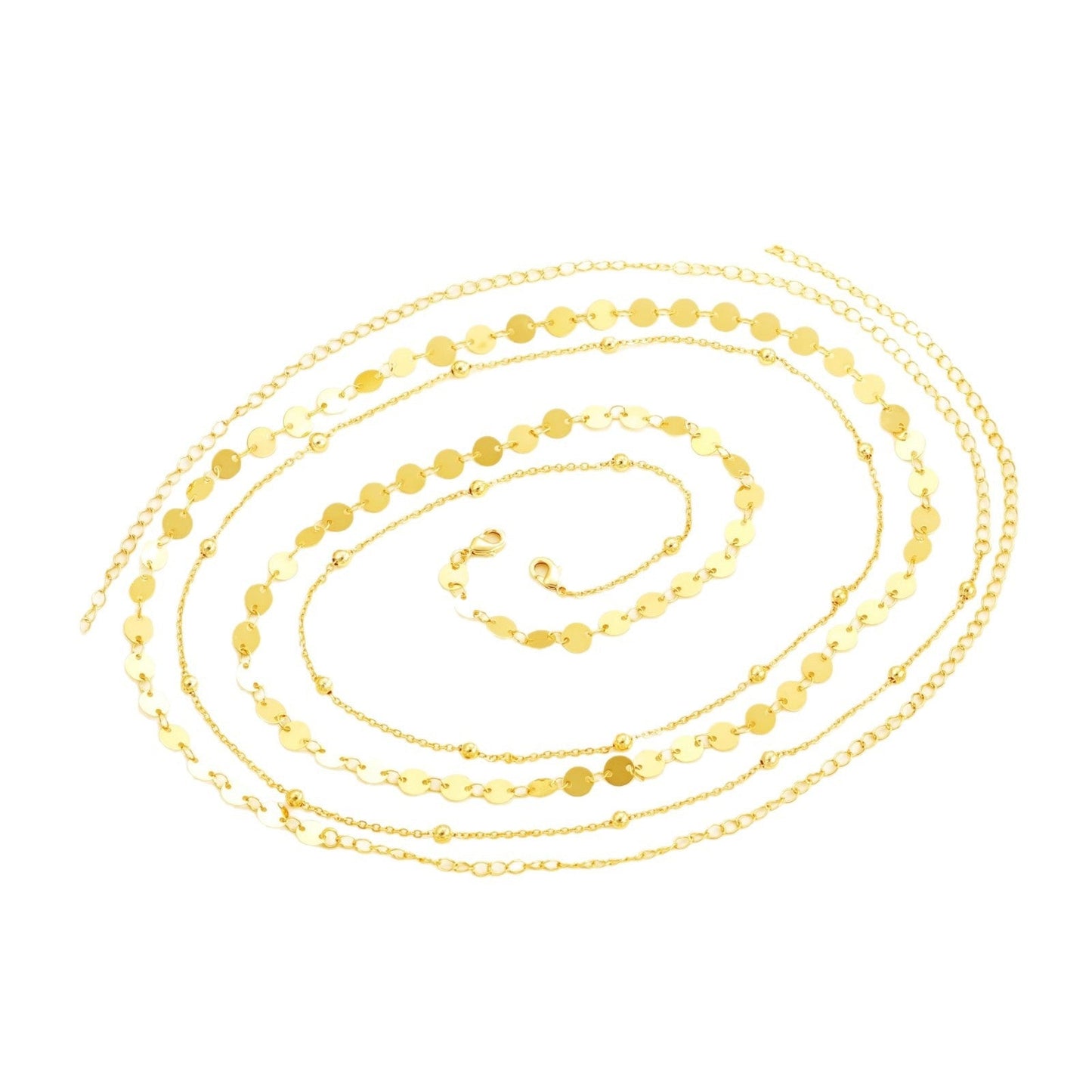 Gold Double Layer Satellite Bead & Sequin Disc Chain Waist Chain - Waist Chains - 18k Gold Plated Waterproof Jewellery - Collection 9