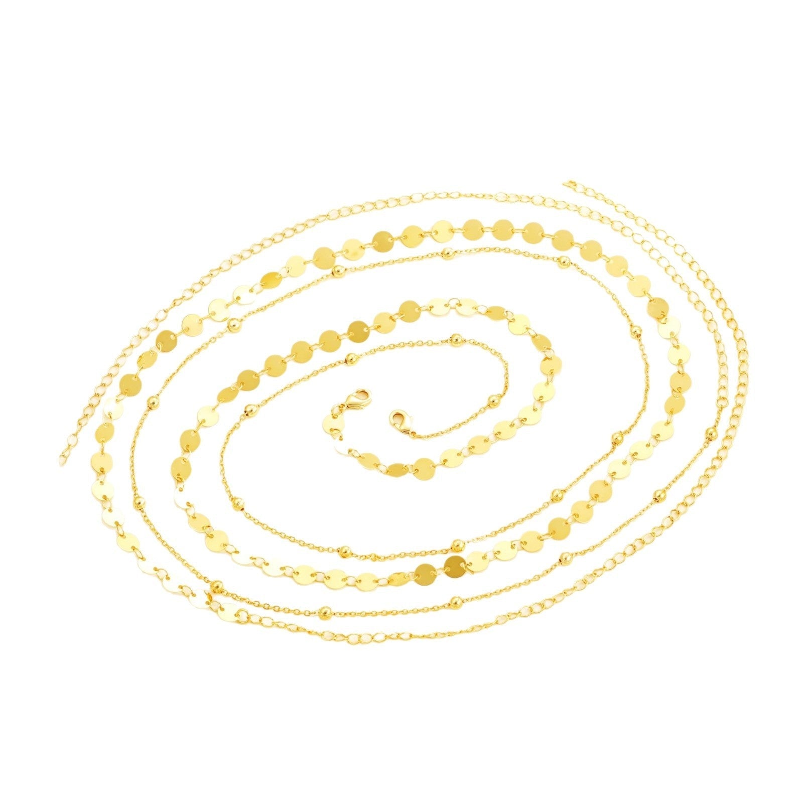 Gold Double Layer Satellite Bead & Sequin Disc Chain Waist Chain - Waist Chains - 18k Gold Plated Waterproof Jewellery - Collection 9