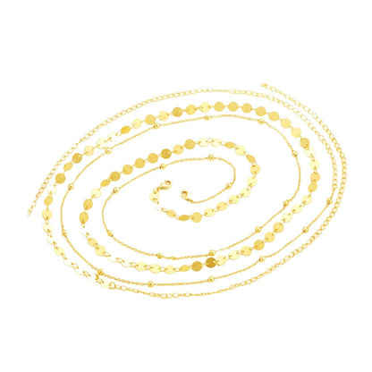 Gold Double Layer Satellite Bead & Sequin Disc Chain Waist Chain - Waist Chains - 18k Gold Plated Waterproof Jewellery - Collection 9