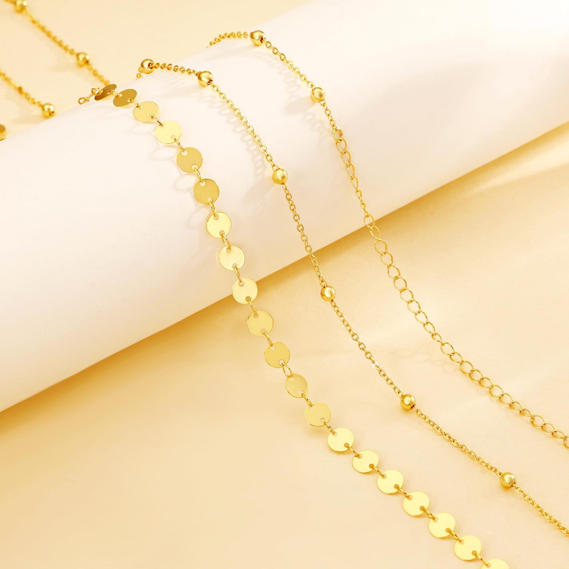 Gold Double Layer Satellite Bead & Sequin Disc Chain Waist Chain - Waist Chains - 18k Gold Plated Waterproof Jewellery - Collection 9